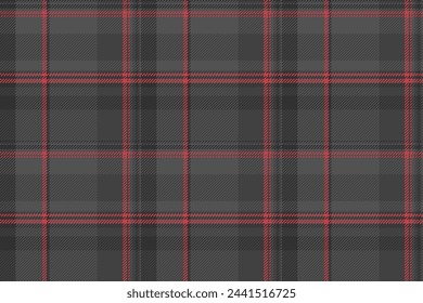 Vector tartan fabric of textile texture background with a seamless pattern check plaid in grey and red colors.