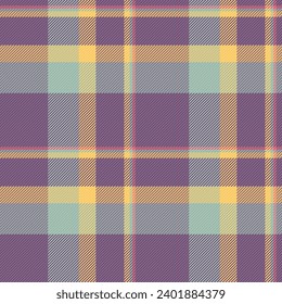 Vector tartan fabric of texture check pattern with a background plaid textile seamless in pastel and purple colors.