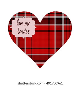 Vector tartan heart for Valentine card with a label