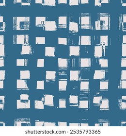 Padrão de tartã vetorial. Fundo de traçado de pincel azul marinho e branco sem costura. Impressão xadrez com textura angustiante. Ornamento pintado com vibe vintage