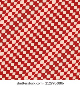 Image vectorielle motif harmonieux de tartan. Décoration traditionnelle plaid aux couleurs rouge et beige. Texture textile rétro vintage. Motif élégant d'arrière-plan automne avec petite grille de losanges en diagonale. Design élégant