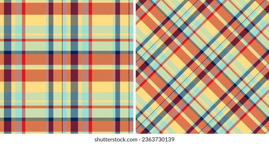 Vector tartan textile of pattern fabric plaid with a texture background check seamless set in favorite colors.