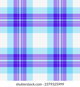 Vector tartan texture of plaid check fabric with a background seamless pattern textile in light and blue colors.