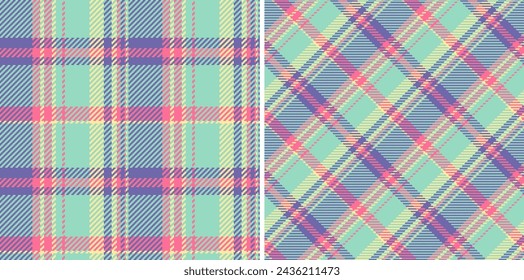 Vector tartan texture of seamless background textile with a check pattern plaid fabric. Set in happy colours. Ribbon craft ideas.