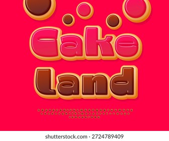 Vector Tasty Advertisement Cake Land. Chocolate Donut Font para el diseño de logotipos. Dulce conjunto de letras y números del alfabeto delicioso.