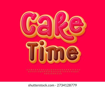 Vector Sabroso Tiempo de la torta para la tienda, la cafetería y el restaurante. Fuente de Dulce Donut. Delicioso Chocolate glaseado alfabeto letras y números conjunto