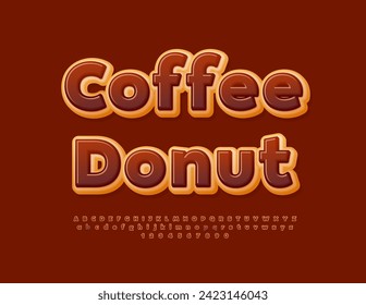 Vector tasty advertisement Coffee and Donut. Choco Cake Alphabet Letters and Numbers. Modern Sweet Font.