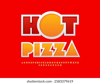 Vector Tasty Advertisement Hot Pizza. Bright Geometric Font. Abstract style Alphabet Letters and Numbers set.