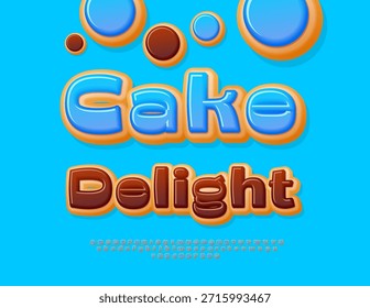 Delicia de pastel publicitario sabroso de Vector. Elegante fuente deliciosa. Dulce conjunto de letras y números del alfabeto.