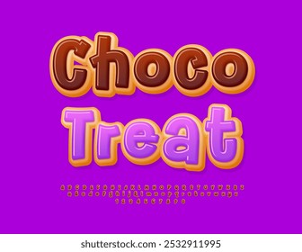 Vector tasty badge Choco Treat. Cake style Font. Sweet Donut Alphabet Letters and Numbers set