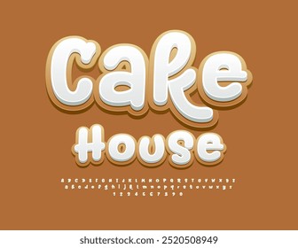 Vetor saboroso banner Cake House. Fonte do estilo gengibre. Sweet engraçado alfabeto letras e números definido