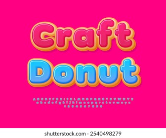 Vektor leckere Banner Craft Donut. Köstliche Kuchenschrift. Süßes Alphabet Buchstaben und Zahlen.