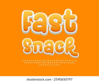 Vector Tasty banner Fast Snack. Playful Yellow Font. Artistic Alphabet Letters and Numbers.