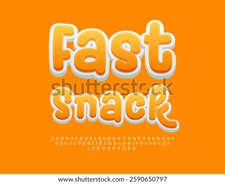 Vector Tasty banner Fast Snack. Playful Yellow Font. Artistic Alphabet Letters and Numbers.