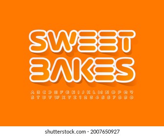 Vector tasty banner Sweet Bakes. Creative sticker Font. Abstract style Alphabet Letters and Numbers set