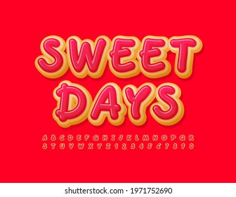 Días dulces para la tarjeta de vectores. Fuente manuscrita brillante. Juego de letras y números de Donut Alphabet
