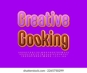 Vector tasty concept Creative Cooking. Delicious set of Alphabet Letters, Numbers and Symbols. Sweet glazed Font