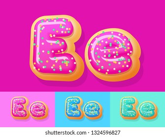 Vector tasty Donut Alphabet set. Font with different Colors option. Sweet Letter E