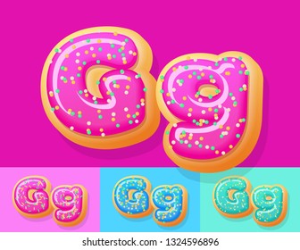El conjunto de alfabetos Donut, delicioso vectorial. Fuente con la opción Colores diferentes. Letra dulce G