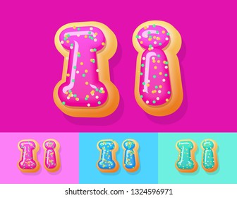Vector tasty Donut Alphabet set. Font with different Colors option. Sweet Letter I