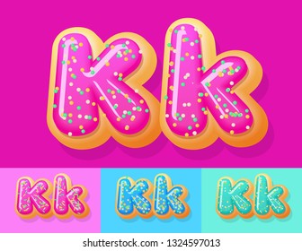 Vector tasty Donut Alphabet set. Font with different Colors option. Sweet Letter K