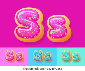 Vector tasty Donut Alphabet set. Font with different Colors option. Sweet Letter S