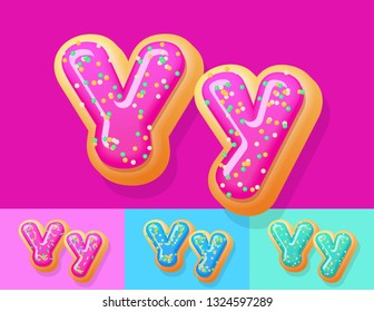 Vector tasty Donut Alphabet set. Font with different Colors option. Sweet Letter Y