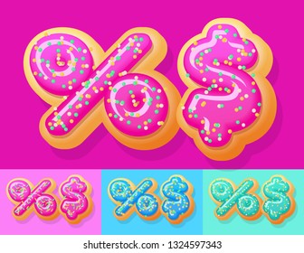 Vector tasty Donut Alphabet set. Font with different Colors option. Sweet Symbols