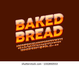 Vector tasty Emblem Baked Bread with bright Alphabet Letters. Colorful original Font for Marketing and Promotion. 