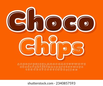 Vector sabroso Emblem Choco Chips. Fuente brillante naranja. Letras, números y símbolos de alfabetos creativos