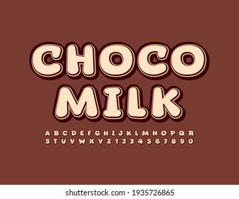 Vektor leckeres Emblem Choco Milk. Kreative braune Schriftart. Alphabet Letters & Numbers Set im trendigen Stil