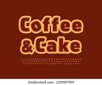 Emblema vectorial delicioso Café y Pastel. Fuente moderna marrón. Conjunto de letras, números y símbolos alfabéticos