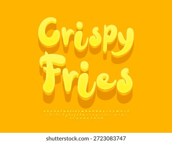 Vector Tasty emblem Crispy Fries. Funny Yellow 3D Font. Handwritten Alphabet Letters and Numbers set.