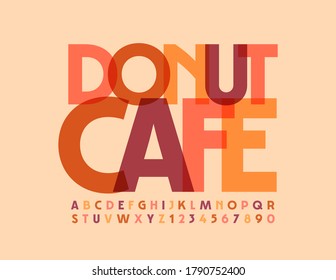 Vector tasty emblem Donut Cafe. Creative vintage Font. Art deco style Alphabet Letters and Numbers