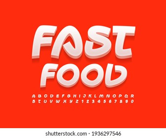 Vector Tasty Emblem Fast Food. Modern 3D Font. Bright Alphabet Letters And Numbers