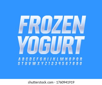 Vector tasty emblem Frozen Yogurt with Glossy white Font. Elegant Alphabet Letters and Numbers