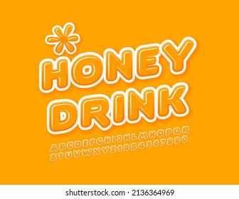 Vector tasty Emblem Honey Drink. Cute Yellow Font. Creative Alphabet Letters and Numbers