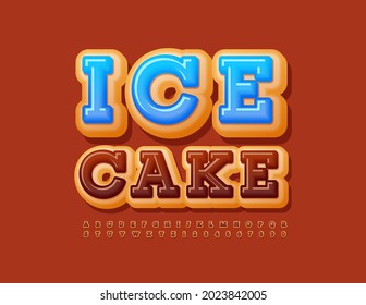 Vector tasty emblem Ice Cake with chocolate Donut Font. Creative Alphabet Letters and Numbers set