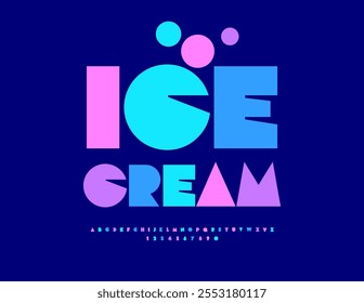 Vetor saboroso emblema Ice Cream. Fonte única colorida. Conjunto de Letras e Números Alfabetos Grandes definido