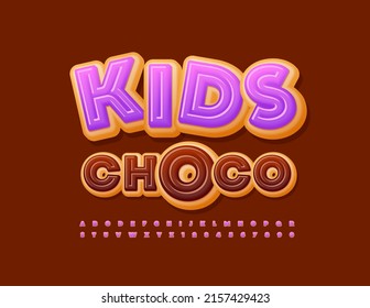 Vector tasty Emblem Kids Choco. Cute Donut Font. Creative Alphabet Letters and Numbers