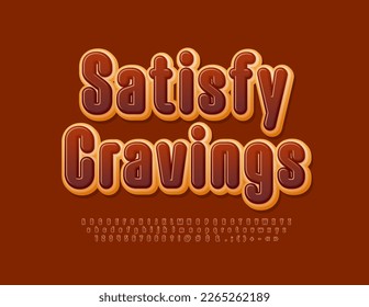Vector Tasty Emblem Satisfy Cravings. Choco glazed Font. Sweet donut Alphabet letters, Numbers and Symbols set.
