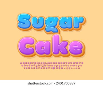 Vector tasty emblem Sugar Cake. Donut style Font. Creative Alphabet Letters and Numbers. 