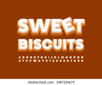 Vector tasty emblem Sweet Biscuit. Delicious style Font. Modern Alphabet Letters and Numbers set