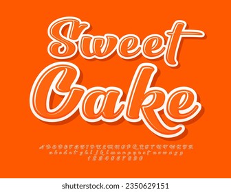 Pastel dulce de Emblem con sabor vectorial. Fuente de caligrafía naranja. Letras, números y símbolos alfabéticos modernos. 