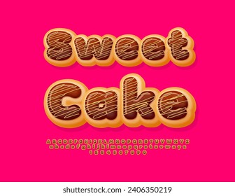 Vector tasty Emblem Sweet Cake. Choco Donut Font. Modern Artistic Alphabet Letters and Number set.