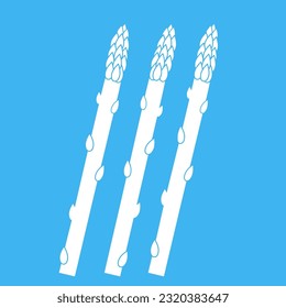 Vector Tasty Fresh White Asparagus Set Isolated on Blue Background. Best Food For Vegan. Asparagus Bunch in Cartoon Style. Organic Farm Vegetables.
