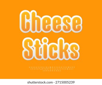 Vector Tasty label Cheese Sticks. Yellow Sticker Font. Elegant Rounded Alphabet Letters and Numbers set.