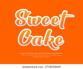 Vector Tasty label Pastel Dulce para Café y Tienda. Hermosa fuente naranja. Conjunto de letras y números de alfabeto cursivo con estilo.