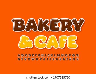 Vector Tasty Logo Bakery And Cafe. Brown Glossy Font. Modern Alphabet Letters And Numbers Set