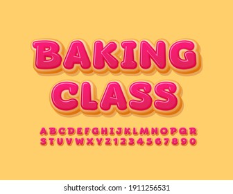 Logotipo vectorial Clase Baking. Tipo de letra rosada. Letras y números de escritura creativos de Donut